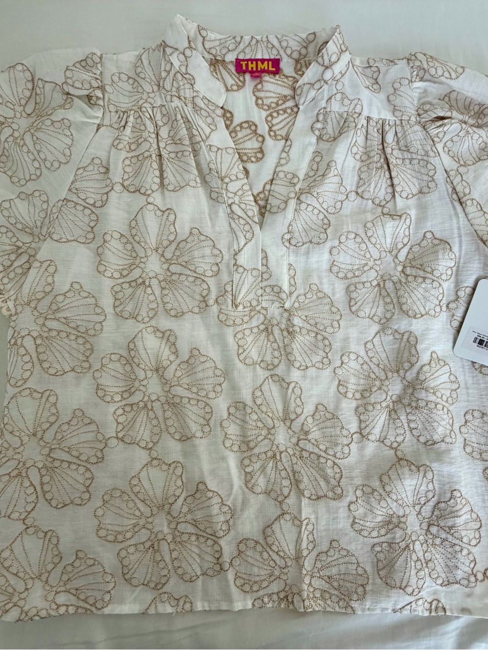 THML White Blouse with Metallic Gold Butterfly Embroidery NWT - Picture 2 of 3